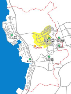 北谷第二小学校　通学区マップ